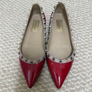 Valentino Garavani Red and Cream Studded Flats